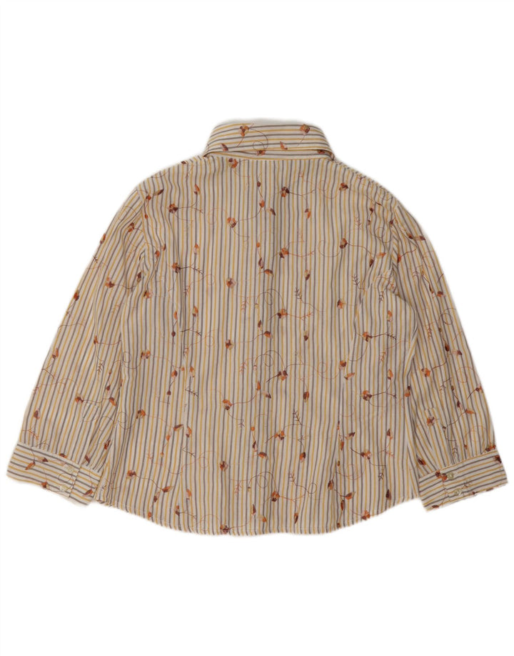 Camicia vintage da donna con maniche a 3/4 UK 16 Grande poliestere a righe beige