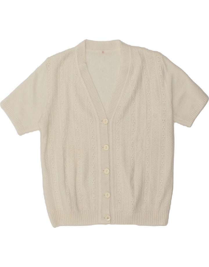VINTAGE Womens Short Sleeve Cardigan Sweater IT 42 Medium White Vintage Vintage and Second-Hand Vintage from Messina Hembry 