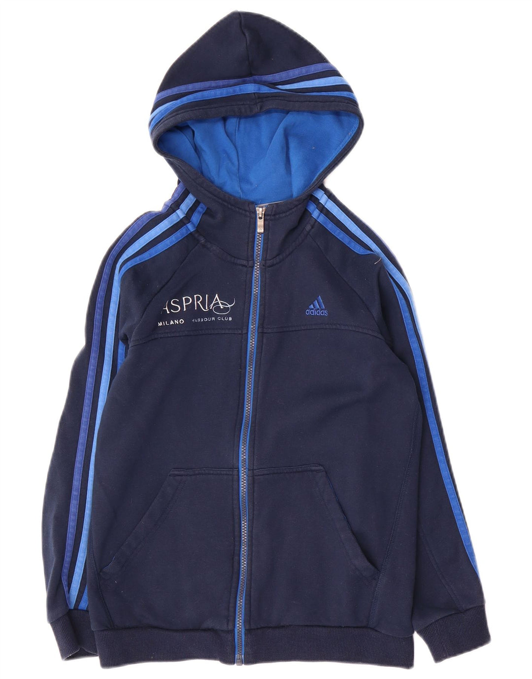 Maglione con cappuccio e zip grafica ADIDAS per ragazzi 11-12 anni in cotone blu navy