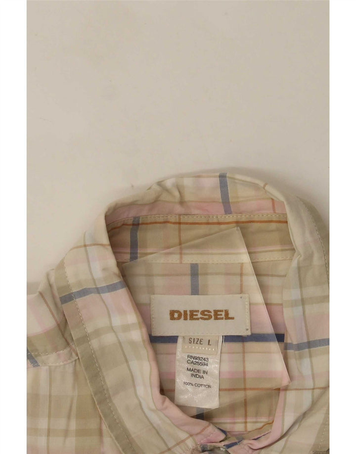 Diesel Camicia a maniche corte da uomo in cotone a quadri beige grande