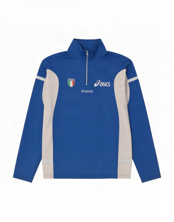 Asics Maglia da ginnastica da uomo con zip e collo grafico, top grande, color block blu