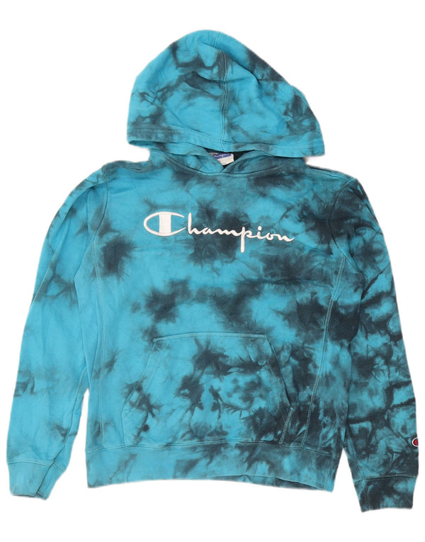 Maglione con cappuccio grafico da donna CHAMPION UK 14 Large Blu Tie Dye Cotton