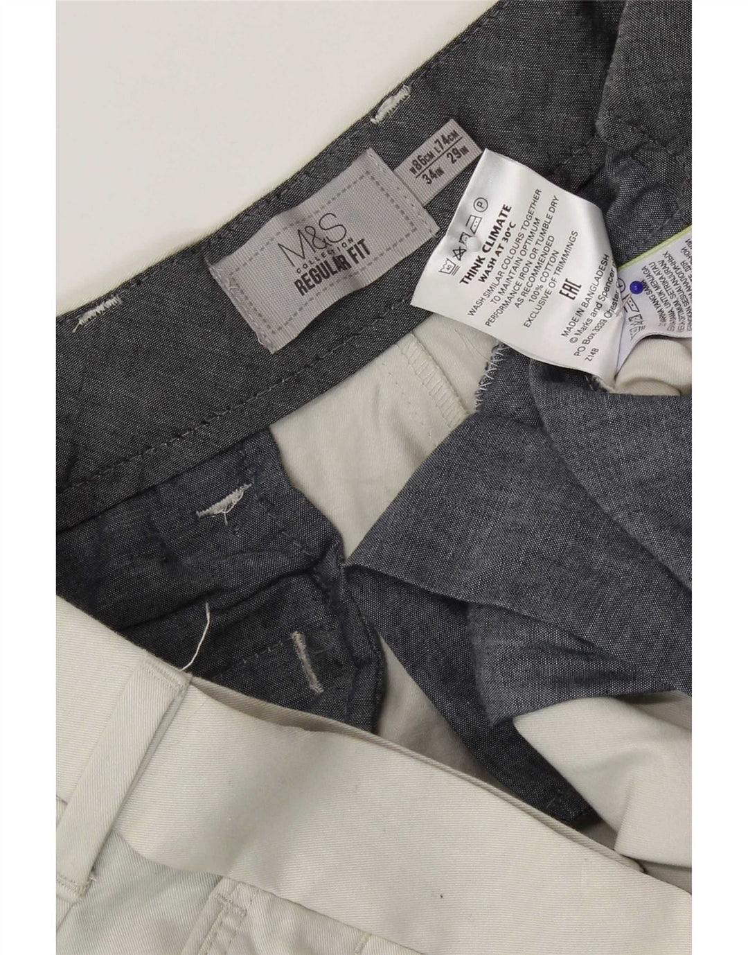 Pantaloni chino vestibilità regolare da uomo Marks & Spencer W34 L29 cotone bianco