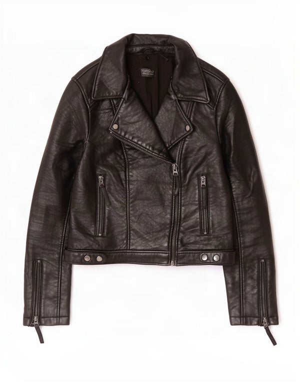 Giacca da motociclista in pelle da donna Topshop UK 12 media nera