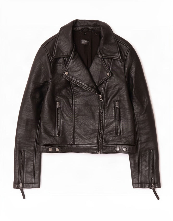 Giacca da motociclista in pelle da donna Topshop UK 12 media nera
