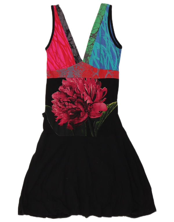DESIGUAL Abito da donna a trapezio con grafica senza maniche UK 14 Grande floreale nero