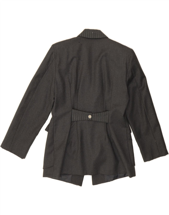 VINTAGE Womens 1 Button Blazer Jacket UK 14 Medium Grey Pinstripe Wool Vintage Vintage and Second-Hand Vintage from Messina Hembry 