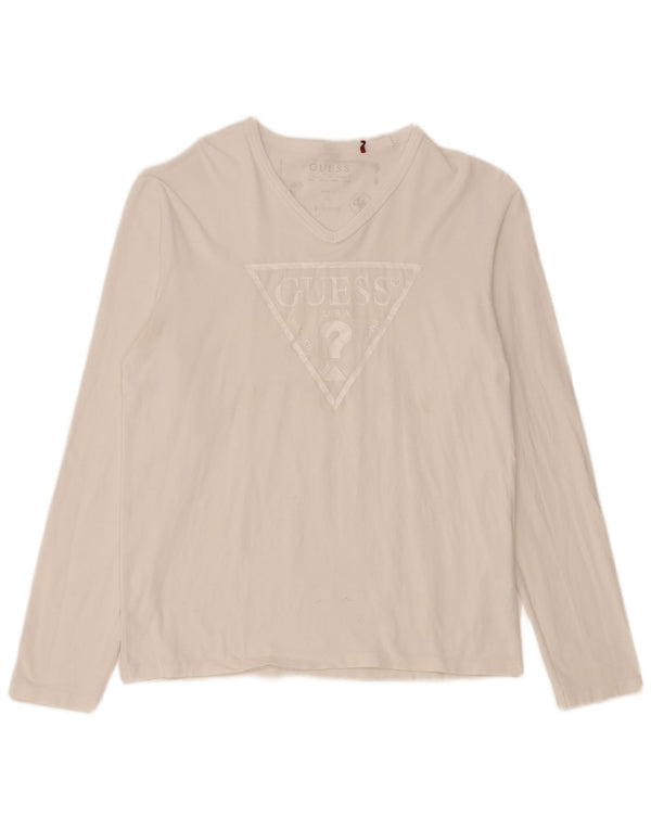 Guess Maglietta grafica da donna a maniche lunghe UK 18 XL Cotone bianco