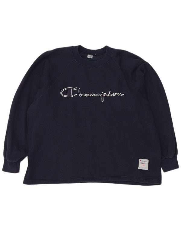 CHAMPION Felpa con grafica oversize da donna UK 16 Large Blu Navy