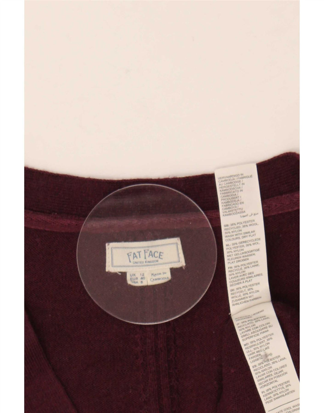 Maglione cardigan da donna Fat Face UK 12 Poliestere bordeaux medio