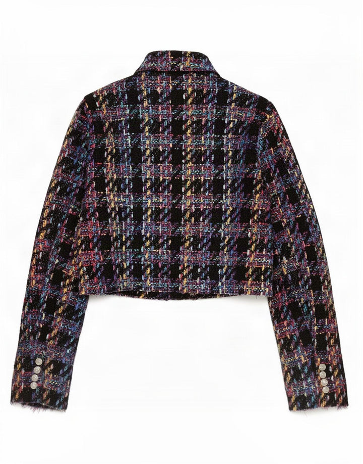 Giacca blazer doppiopetto corta da donna Zara UK 14 grande plaid nero