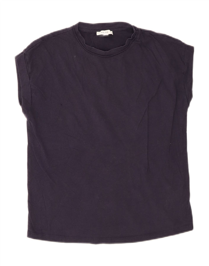 REISS Womens T-Shirt Top UK 14 Medium Navy Blue Cotton