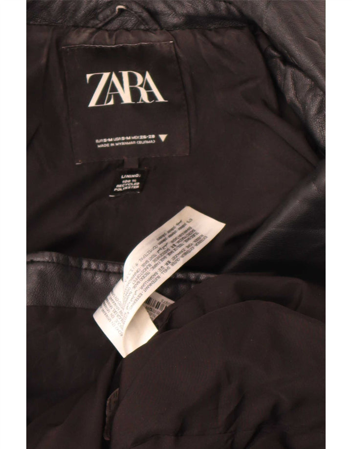 Giacca da motociclista oversize in ecopelle da donna Zara UK 10 piccola in poliestere nero