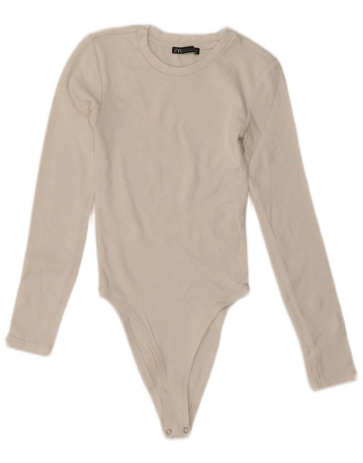 Body a maniche lunghe da donna ZARA UK 8 piccolo cotone bianco