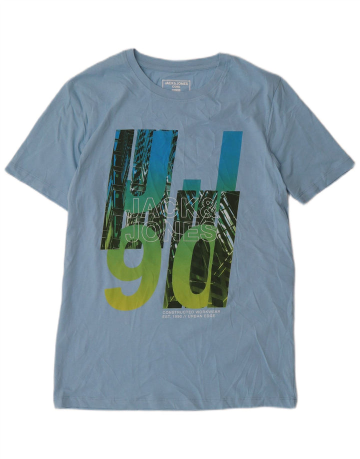 JACK & JONES Mens Core Slim Fit Graphic T-Shirt Top Medium Blue Cotton