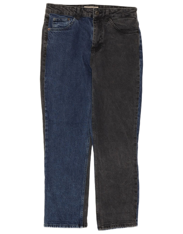Topshop Womens Crop Straight Jeans W32 L26 Blue Colourblock