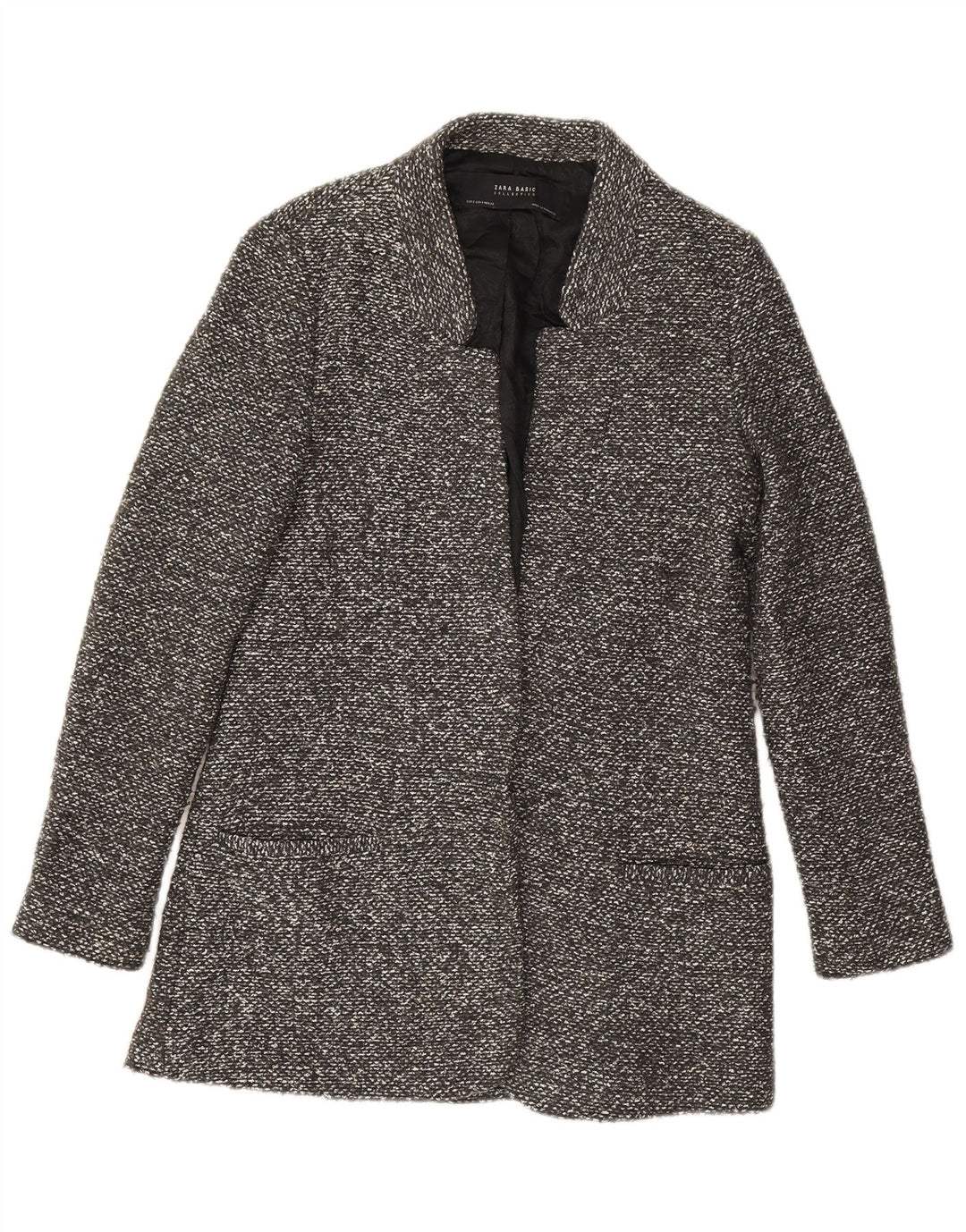 Giacca blazer aperta lunga da donna Zara UK 10 piccola grigia chiazzata
