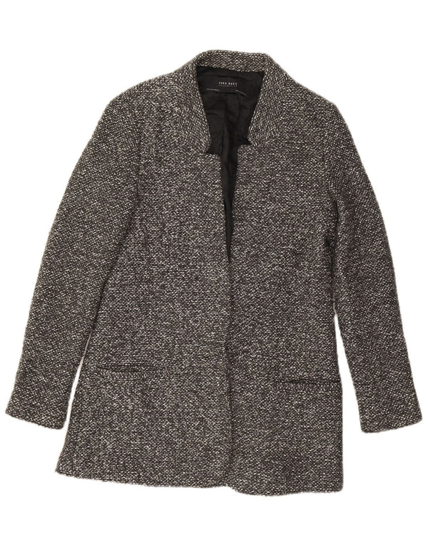 Giacca blazer aperta lunga da donna Zara UK 10 piccola grigia chiazzata