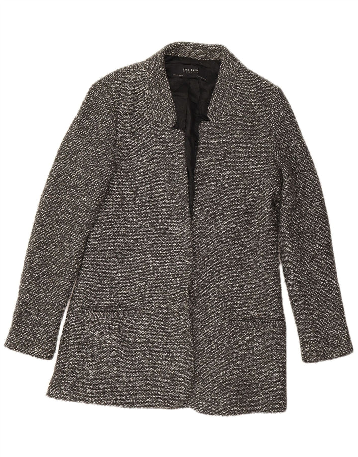 Giacca blazer aperta lunga da donna Zara UK 10 piccola grigia chiazzata