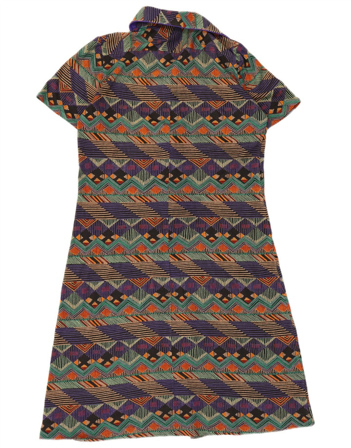 Abito a trapezio vintage da donna UK 14 medio multicolore geometrico