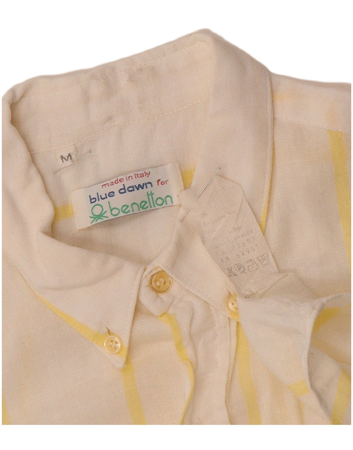 Camicia Uomo Manica Corta BENETTON Cotone Rigato Medio Bianco