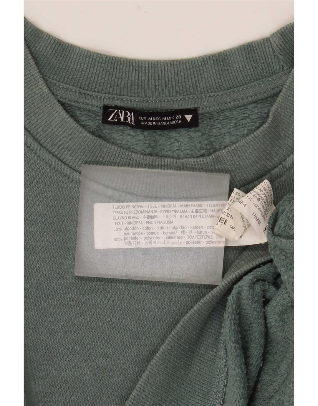 Felpa oversize corta da donna Zara, maglione UK 14, cotone verde medio