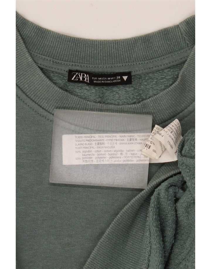 Felpa oversize corta da donna Zara, maglione UK 14, cotone verde medio