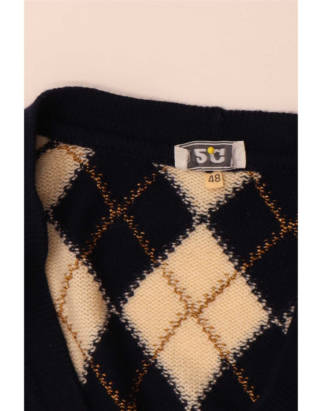 Maglione cardigan da donna vintage IT 48 XL Beige Argyle/Diamante