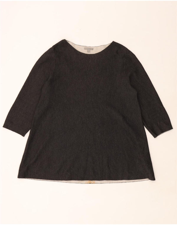 Cos Womens 3/4 Sleeve Boat Neck Jumper Sweater UK 16 Large Grey Wool