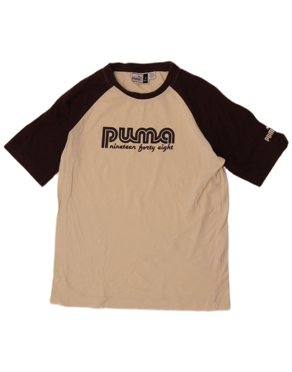 T-shirt grafica da uomo Puma Top Small in cotone color block beige