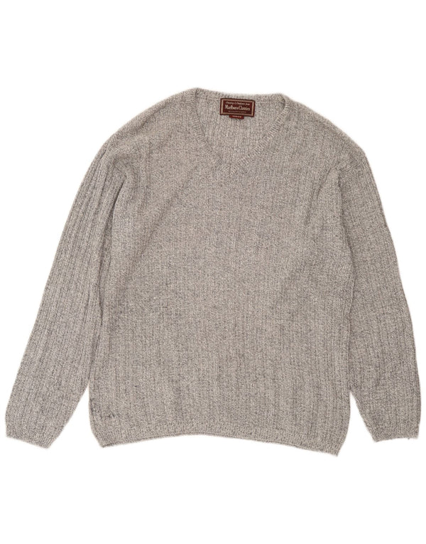 Maglione da uomo con scollo a V Marlboro Classics in cotone screziato grigio medio