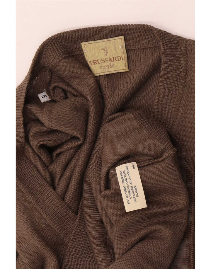 Maglione Trussardi Uomo Scollo a V Large Marrone in Lana Vergine