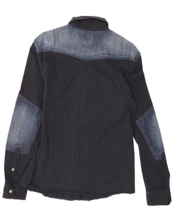 Camicia grafica da uomo Gas in cotone color block medio blu navy