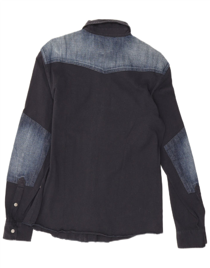 Camicia grafica da uomo Gas in cotone color block medio blu navy