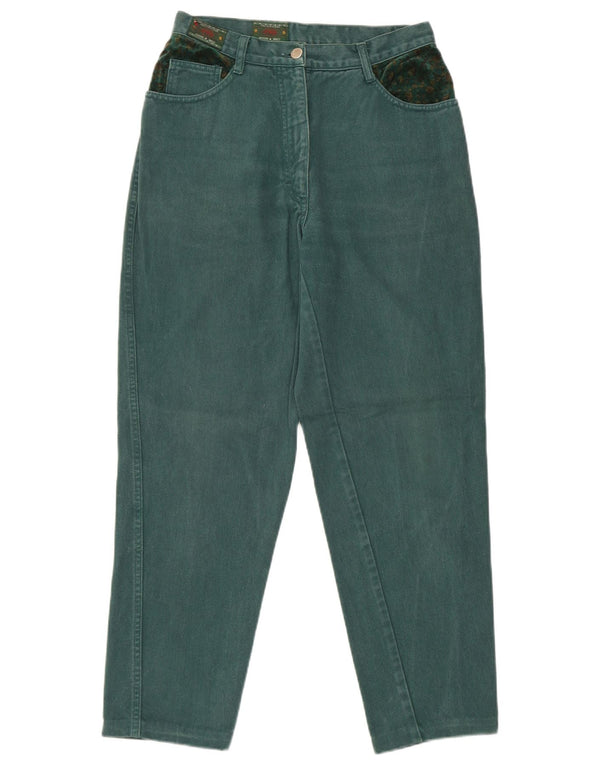 Jeans affusolati da donna vintage W34 L27 verde floreale
