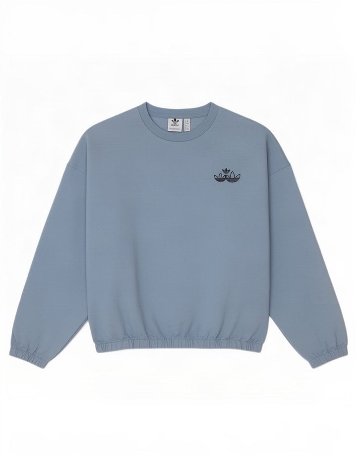 Felpa oversize corta Adidas da donna, maglione UK 8, piccolo cotone blu