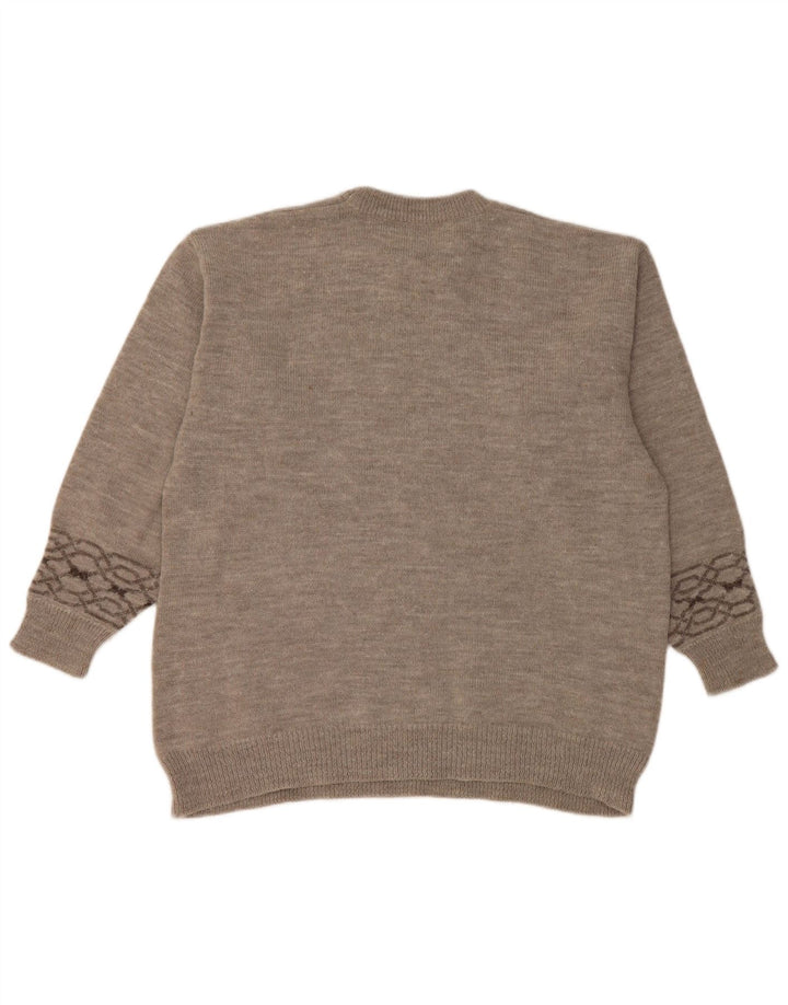 Maglione maglione girocollo vintage da uomo grande grigio Fair Isle