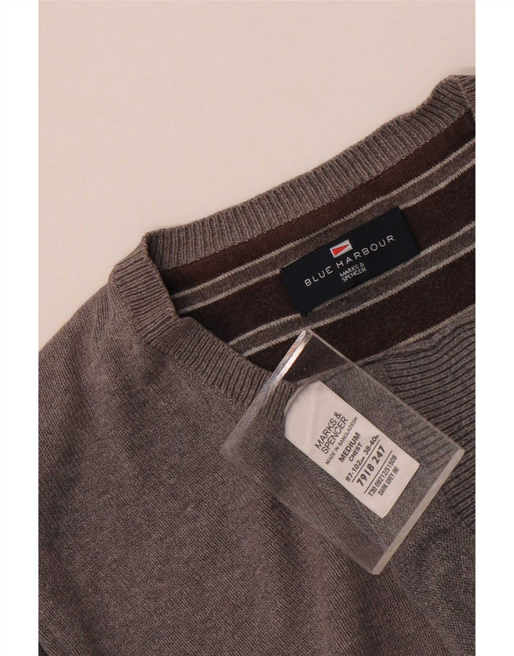 Maglione da uomo Marks & Spencer con scollo a V blu Harbour in cotone grigio medio