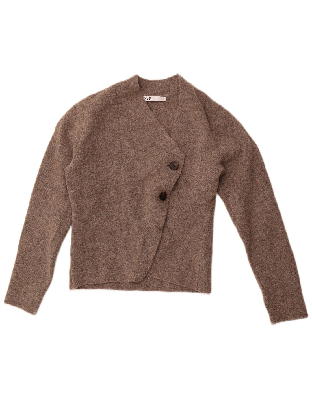 ZARA Maglione Cardigan Corto da Donna UK 14 Large Marrone Poliammide