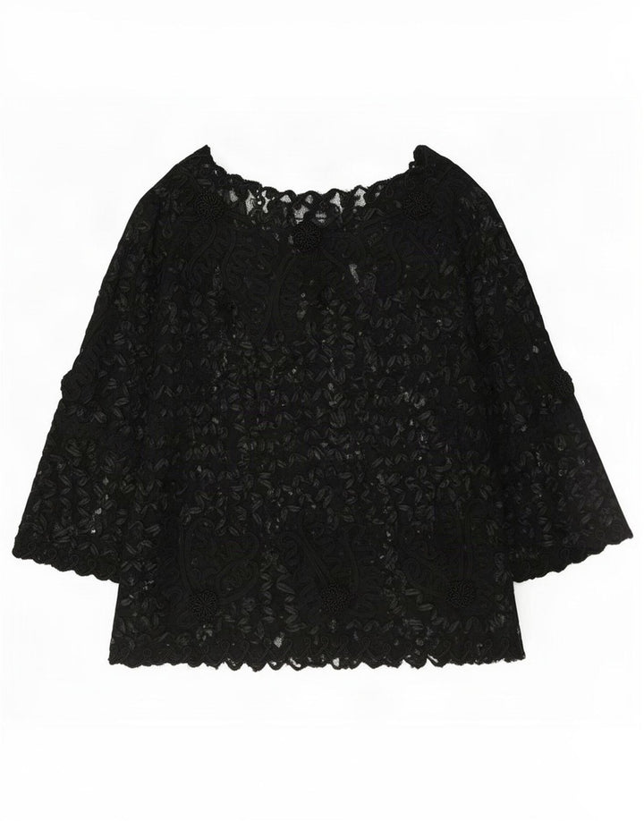Sky Design Top da donna trasparente con maniche a 3/4 US 4 piccolo floreale nero