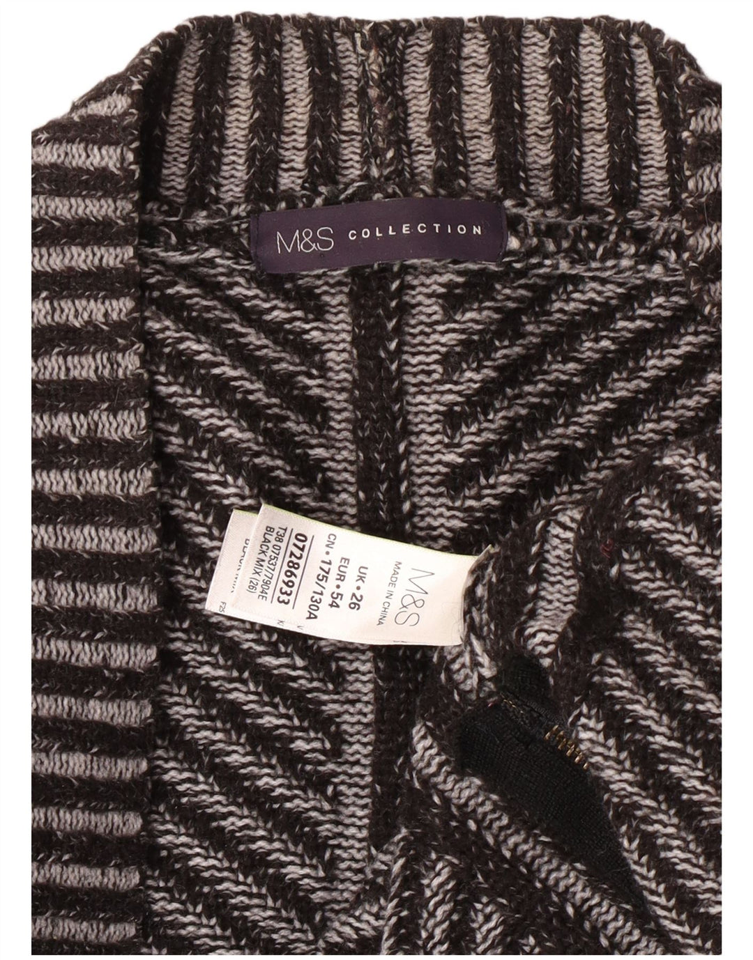 Maglione cardigan aperto da donna Marks & Spencer UK 26 5XL Acrilico a righe grigie