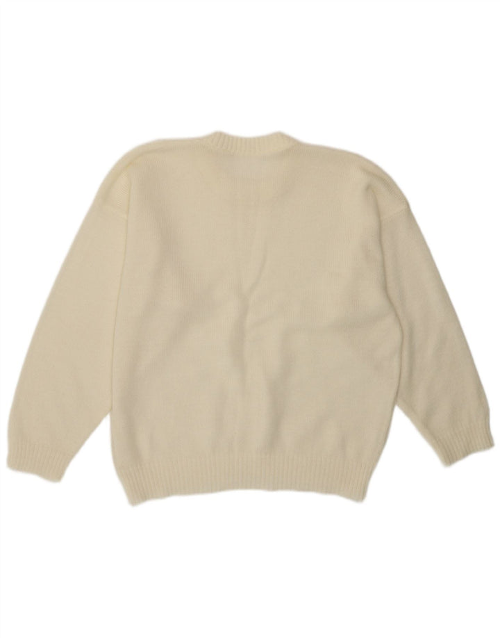 Maglione maglione girocollo da donna vintage UK 14 medio bianco sporco