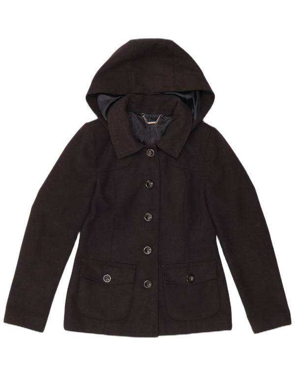 LAURA ASHLEY Giacca blazer a 5 bottoni da donna con cappuccio UK 10 piccola blu navy