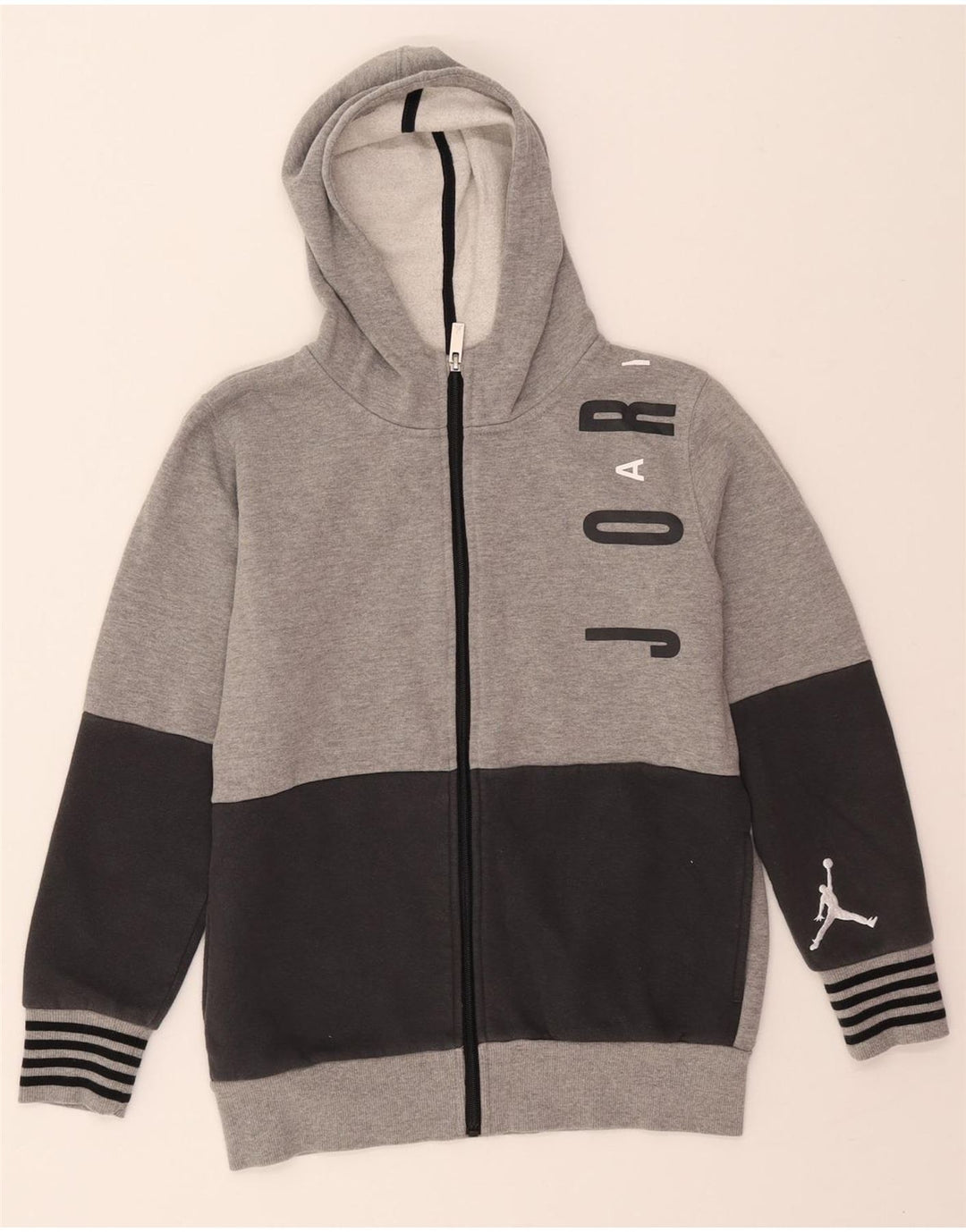 JORDAN Boys Graphic Zip Hoodie Sweater 10-11 Years Medium Grey Colourblock Vintage Jordan and Second-Hand Jordan from Messina Hembry 