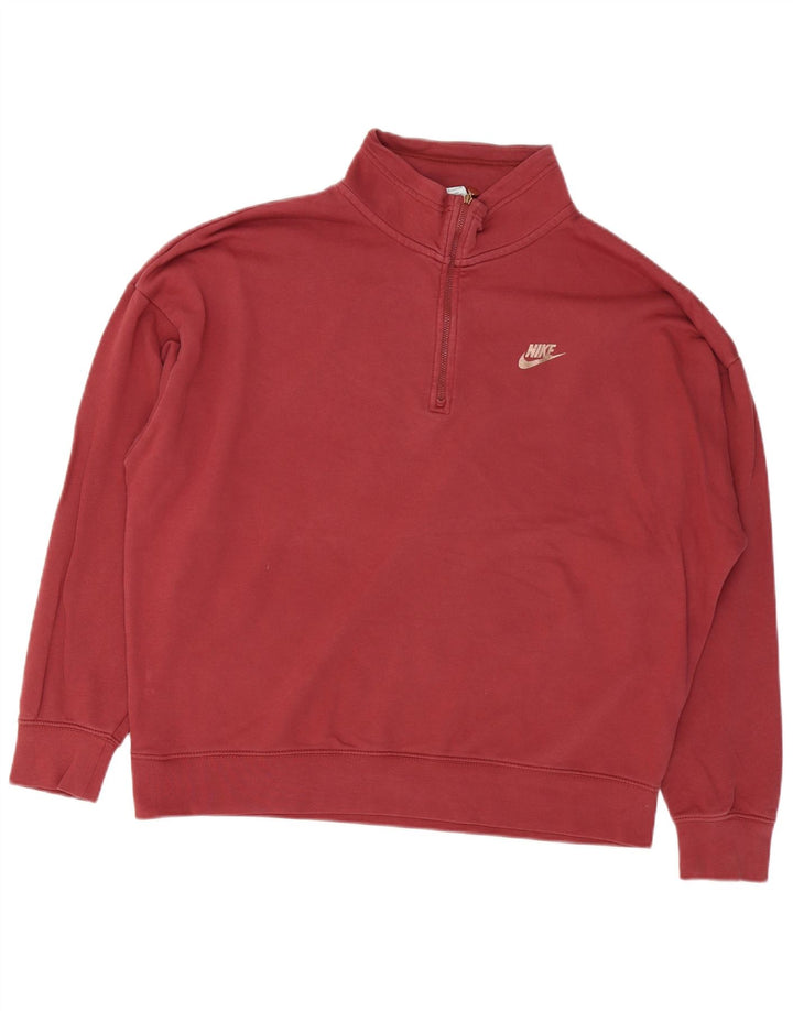 NIKE Felpa da donna oversize con collo con zip grafica Maglione UK 16 Large Rosso
