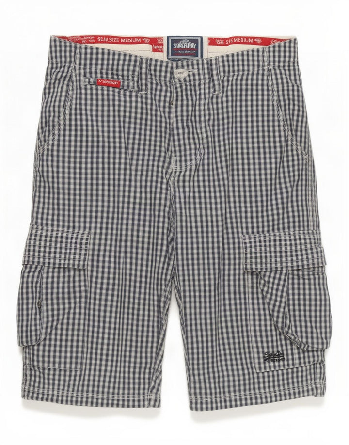 Pantaloncini cargo da uomo Superdry medi W32 in cotone a quadretti blu navy