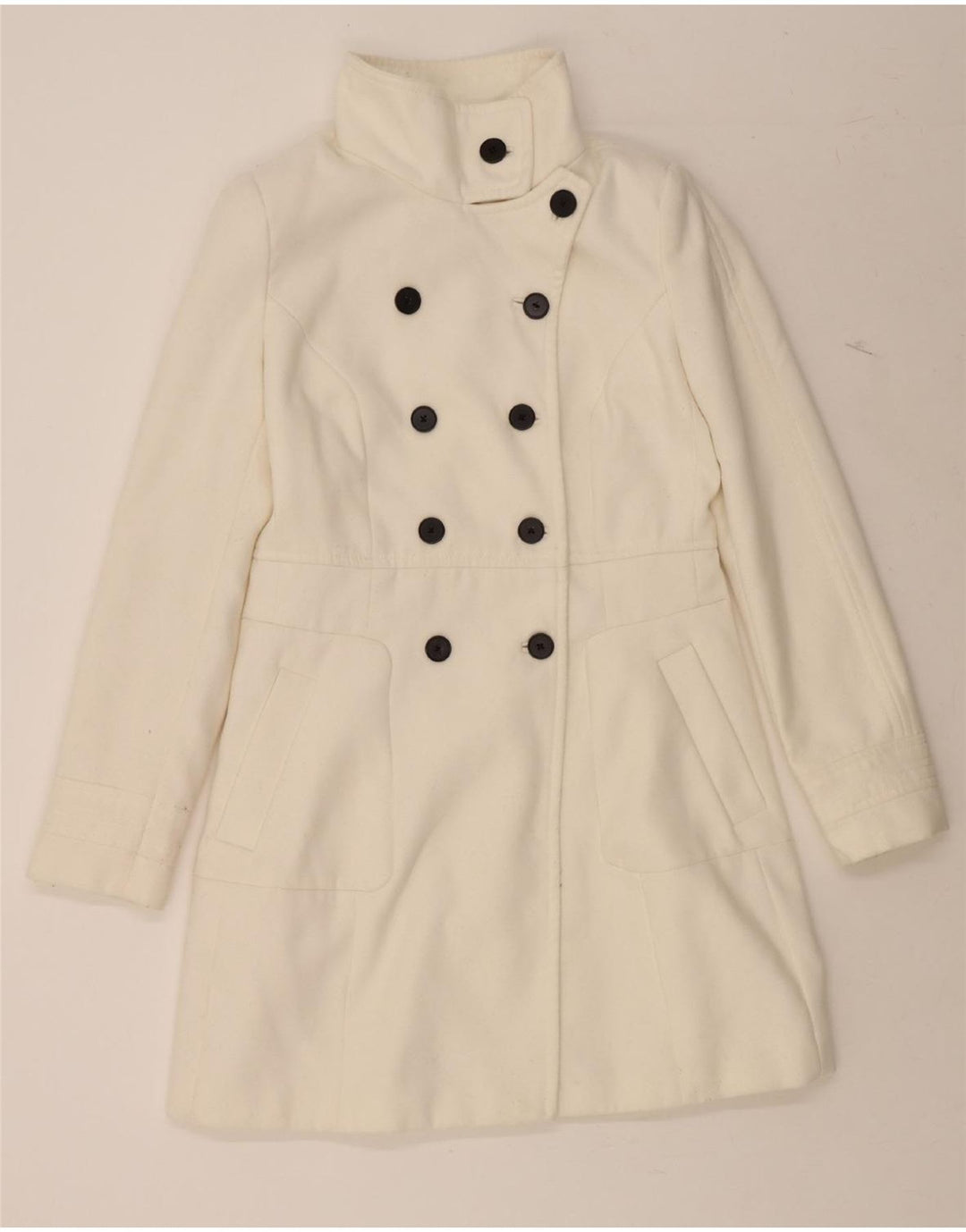 ZARA Cappotto Doppio Petto da Donna UK 14 Large Bianco Poliestere