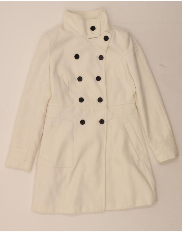 ZARA Cappotto Doppio Petto da Donna UK 14 Large Bianco Poliestere