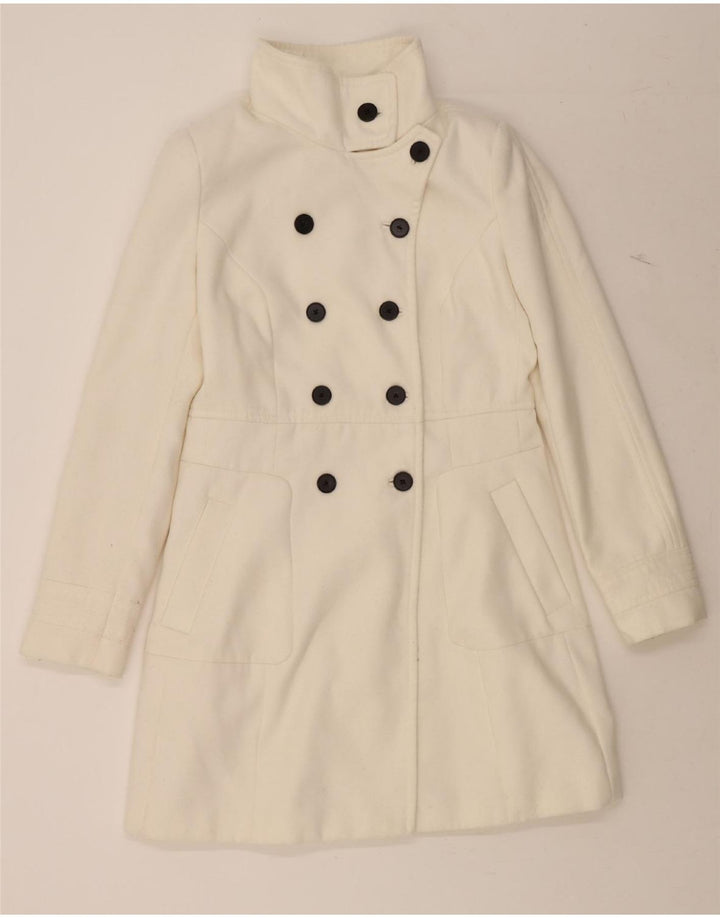 ZARA Cappotto Doppio Petto da Donna UK 14 Large Bianco Poliestere