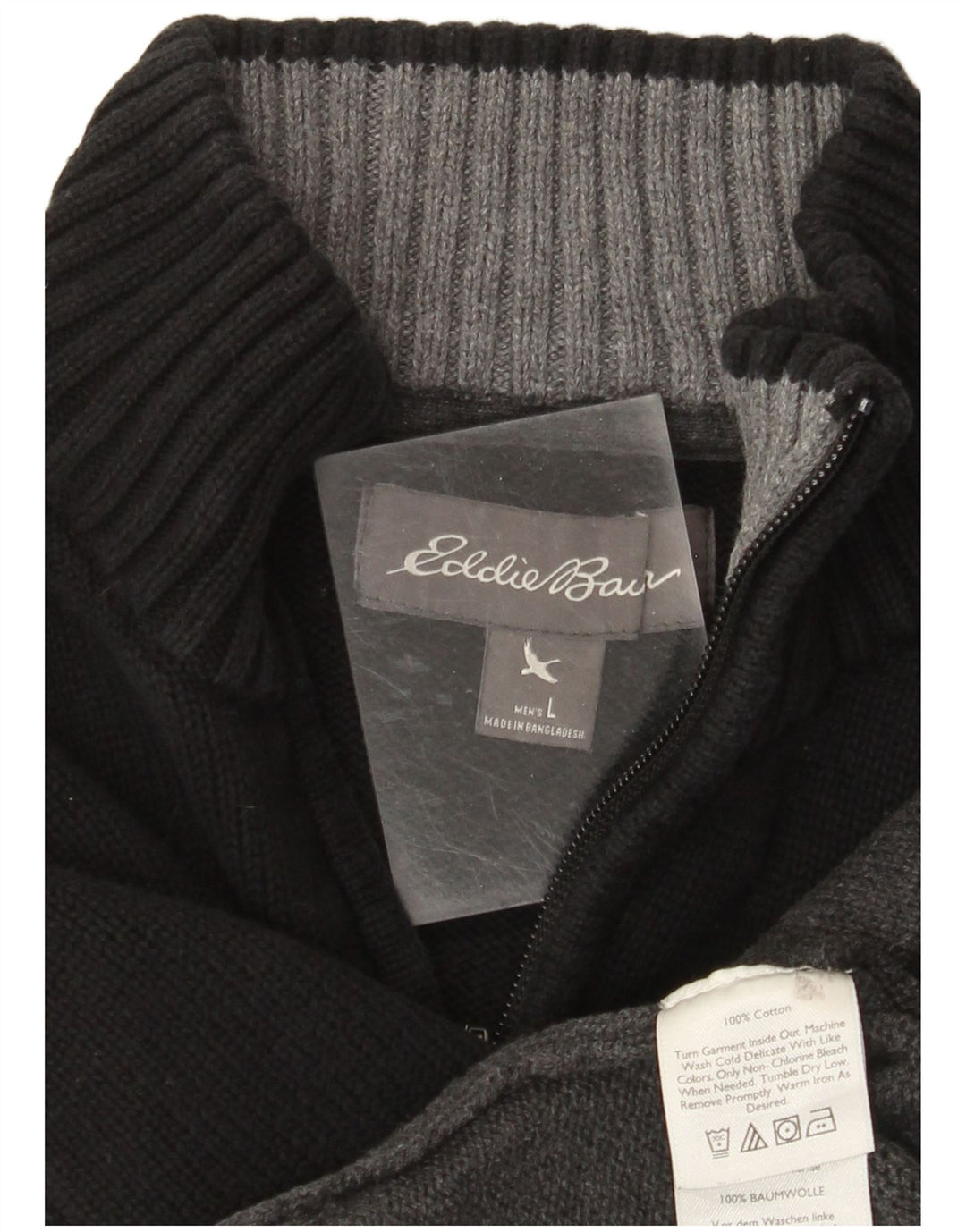 Eddie Bauer Maglione da uomo con zip e collo grande in cotone color block nero
